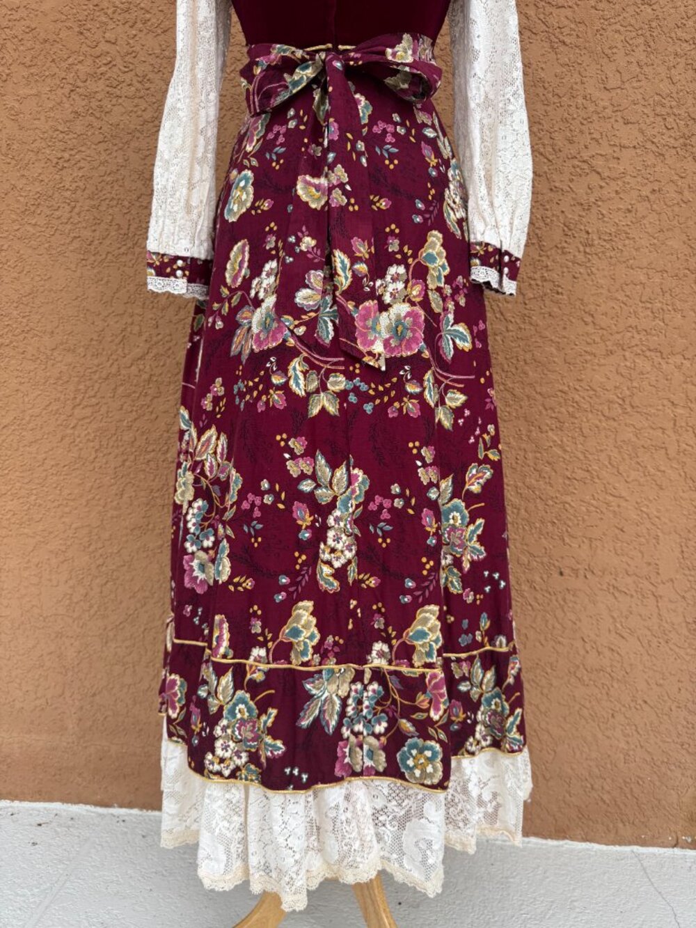 Vintage 1970's GUNNE SAX Jessica Burgundy Floral Maxi Dress HTF Size 13 REPAIRED - Picture 5 of 16